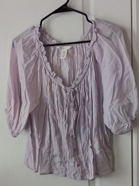 H&M Soft Lavender Tie-Front Peasant Blouse
